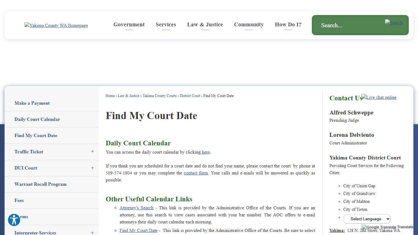 Find My Court Date | Yakima County, WA